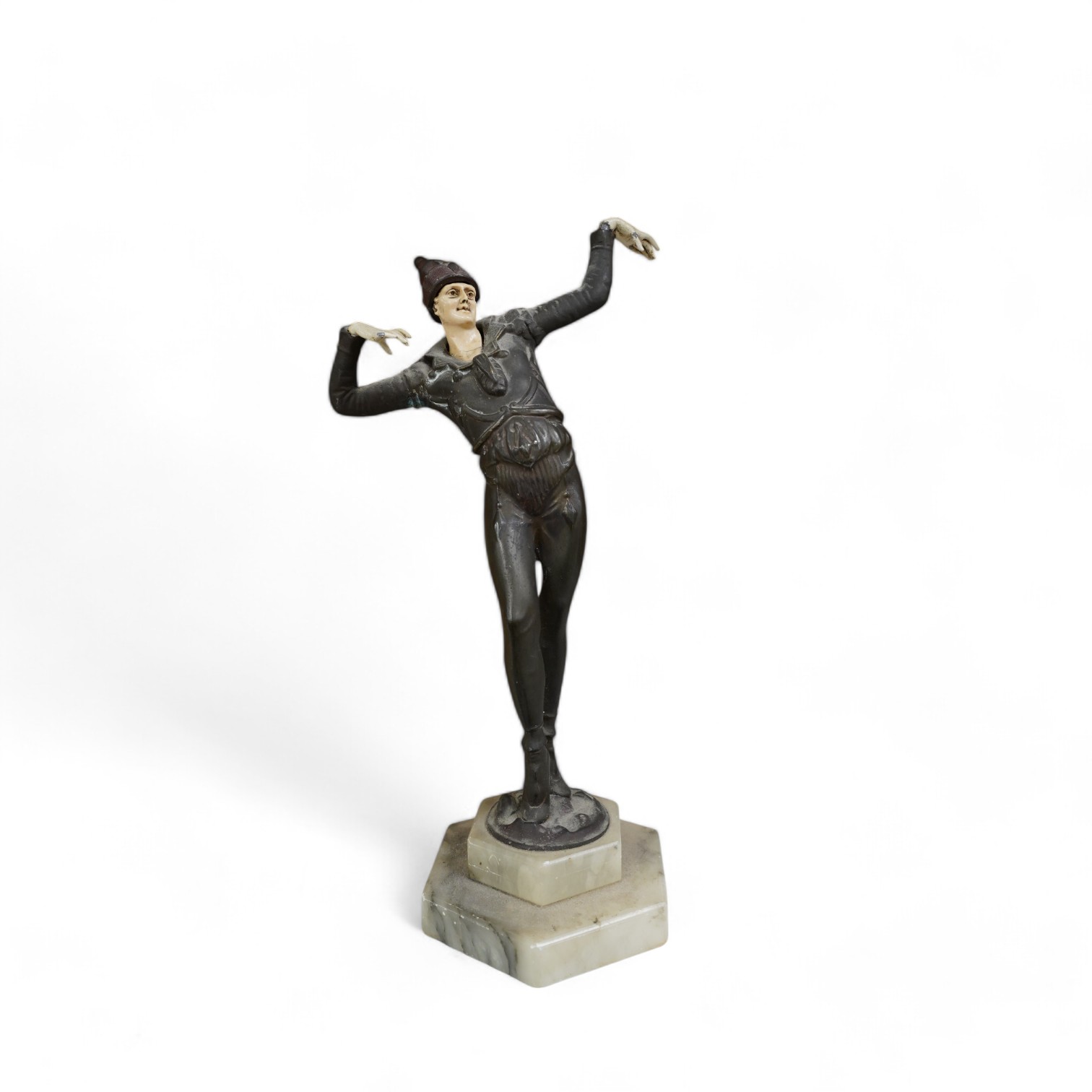 An Art Deco resin and patinated spelter model of a dancer on onyx base, 30cm. Condition - poor